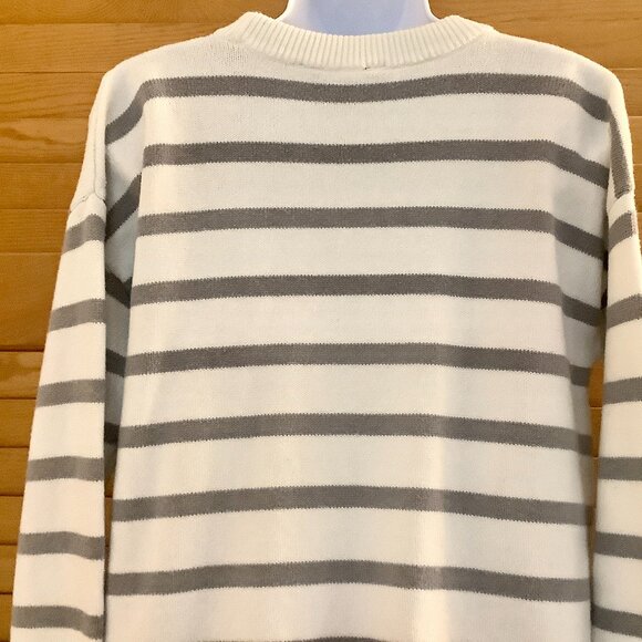 Sweater Asymmetrical White Striped Long Sleeve Cotton Blend Simply Vera Large - Picture 2 of 11